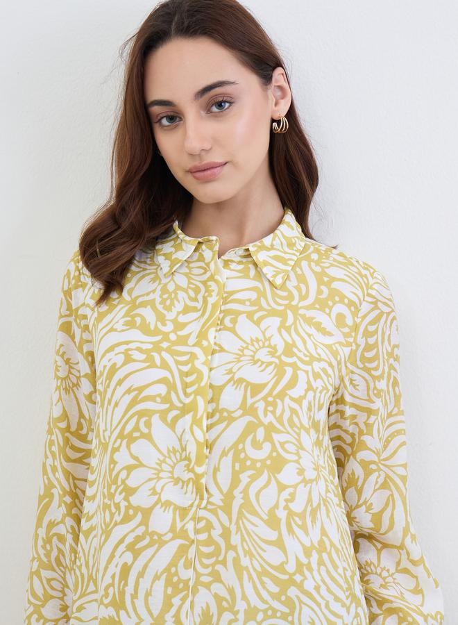 Amirah Women Yellow Floral Printed Collared Jalabiya - Image 3